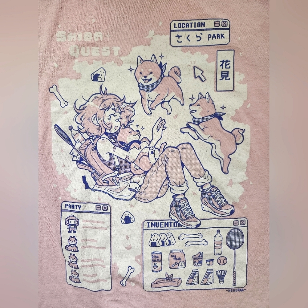 Pale pink Shiba quest t-shirt